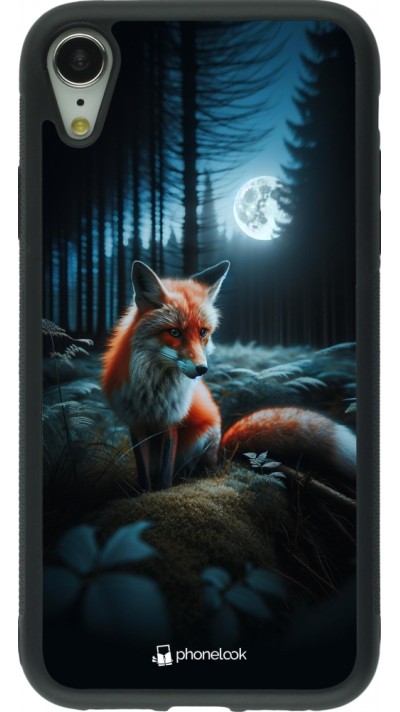 Coque iPhone XR - Silicone rigide noir Renard lune forêt