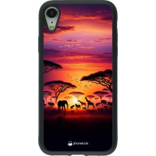 iPhone XR Case Hülle - Silikon schwarz Safari Sonnenuntergang Wildtiere