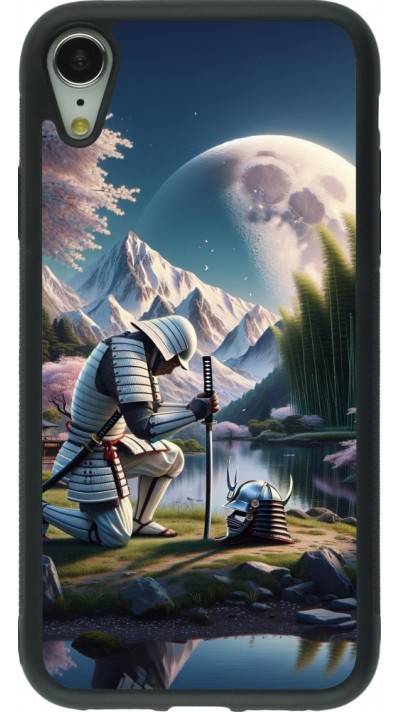 Coque iPhone XR - Silicone rigide noir Samurai Katana Lune