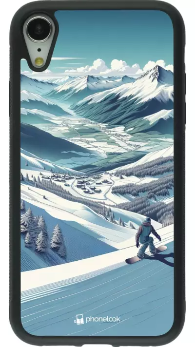 iPhone XR Case Hülle - Silikon schwarz Snowboarder Berg