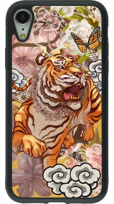 Coque iPhone XR - Silicone rigide noir Spring 23 japanese tiger