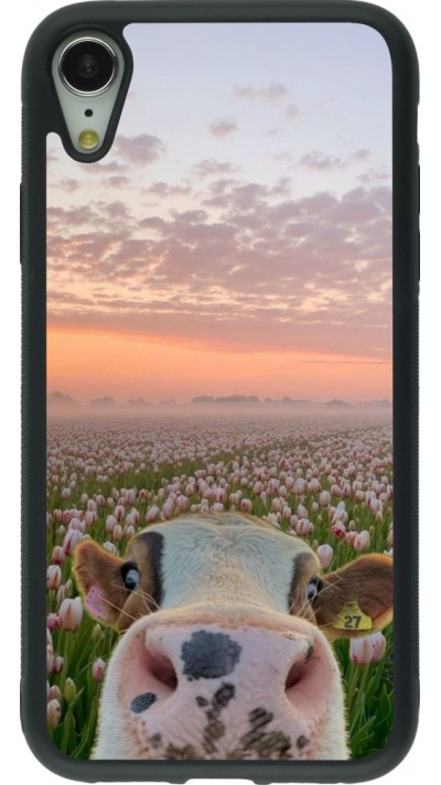 iPhone XR Case Hülle - Silikon schwarz Cow with tulips 2026