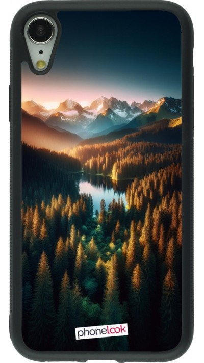 iPhone XR Case Hülle - Silikon schwarz Sonnenuntergang Waldsee