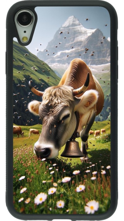 Coque iPhone XR - Silicone rigide noir Vache montagne Valais