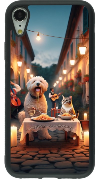 iPhone XR Case Hülle - Silikon schwarz Valentin 2024 Hund & Katze Kerzenlicht