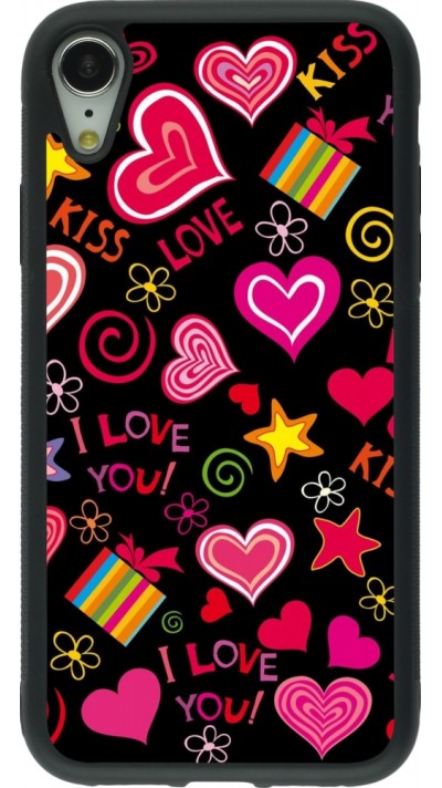 iPhone XR Case Hülle - Silikon schwarz Valentine 2023 love symbols
