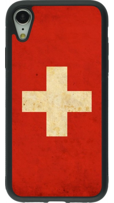 Coque iPhone XR - Silicone rigide noir Vintage Flag SWISS