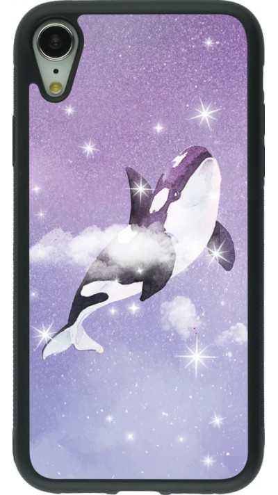 Coque iPhone XR - Silicone rigide noir Whale in sparking stars