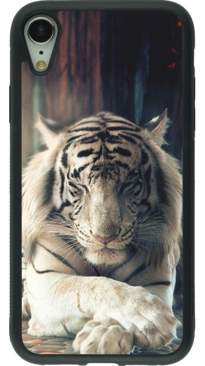 Coque iPhone XR - Silicone rigide noir Zen Tiger