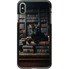 iPhone Xs Max Case Hülle - Katze Bücher dunkel