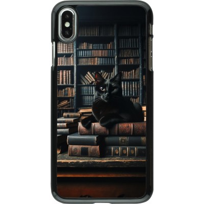iPhone Xs Max Case Hülle - Katze Bücher dunkel