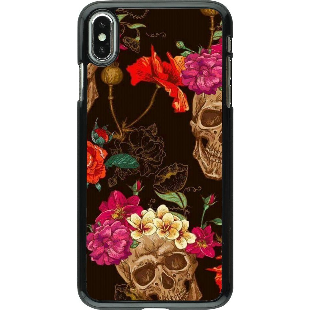 Coque iPhone Xs Max - Skulls and flowers