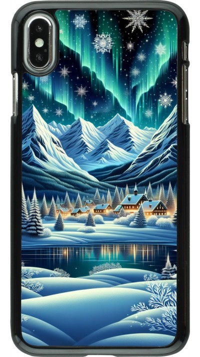 iPhone Xs Max Case Hülle - Verschneites Bergdorf am See in der Nacht