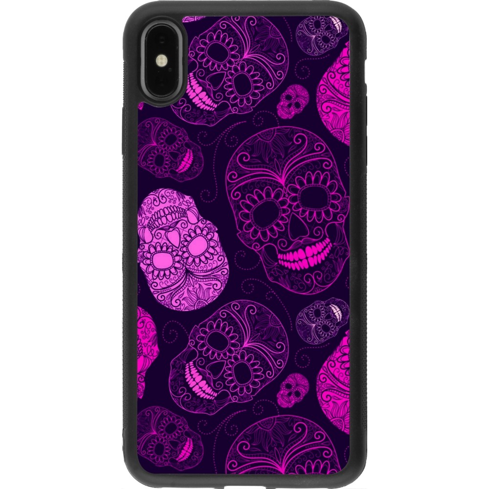 iPhone Xs Max Case Hülle - Silikon schwarz Halloween 2023 pink skulls