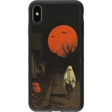 Coque iPhone Xs Max - Silicone rigide noir Halloween 2025 Ghost on a bicycle