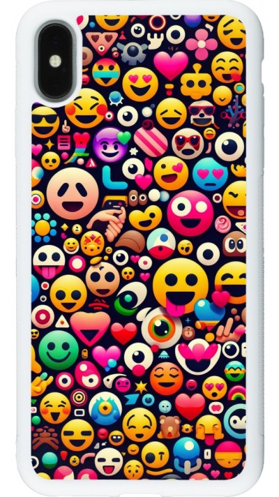 Coque iPhone Xs Max - Silicone rigide blanc Emoji Mix Color
