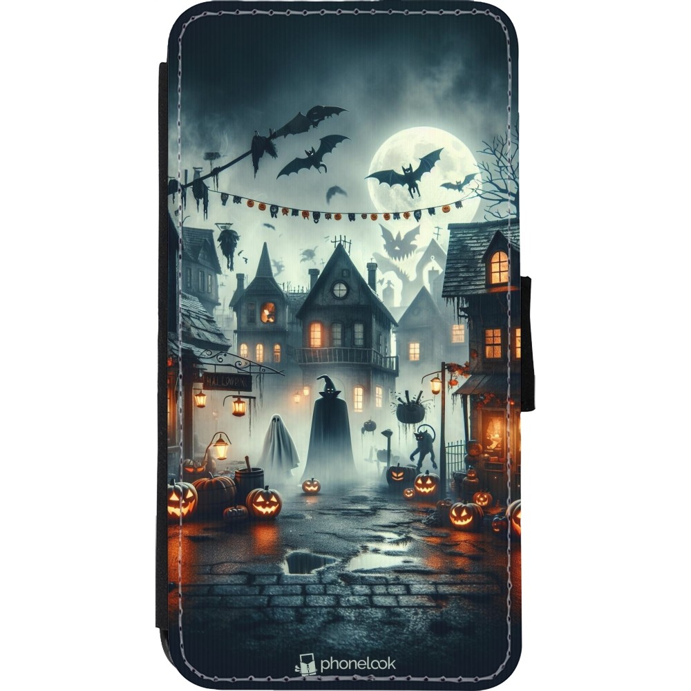 iPhone Xs Max Case Hülle - Wallet schwarz Halloween Spukstadt