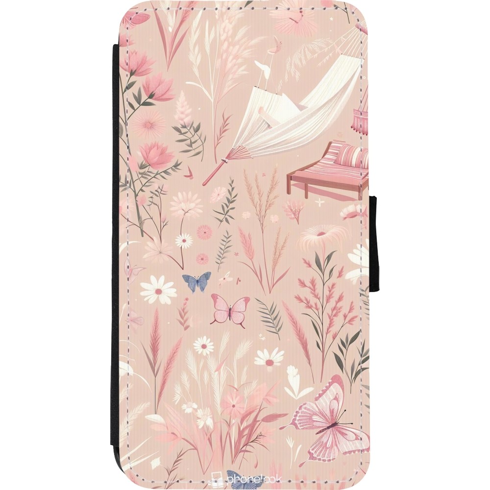 iPhone Xs Max Case Hülle - Wallet schwarz Sommer Pastellmuster