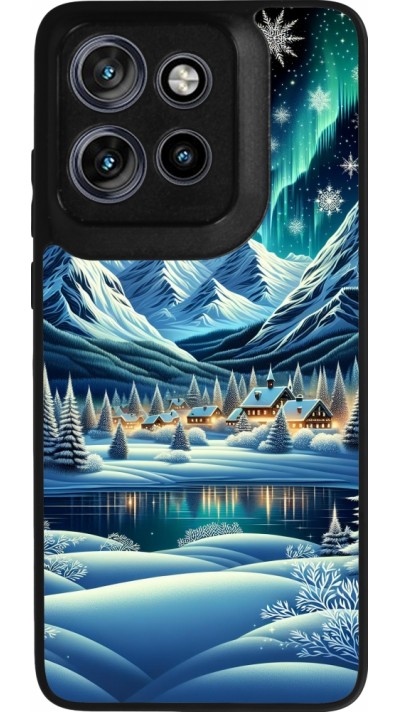 Motorola Moto S50 Case Hülle - Silikon schwarz Verschneites Bergdorf am See in der Nacht
