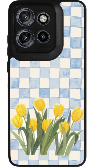 Coque Motorola Moto S50 - Silicone rigide noir Blue vichy tulips Spring 2026