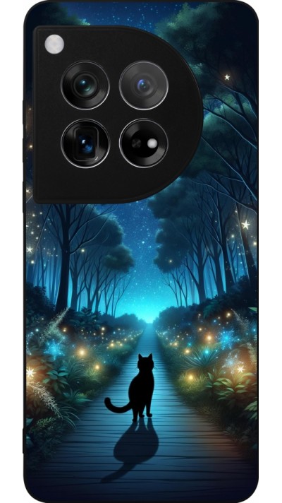OnePlus 12 Case Hülle - Silikon schwarz Schwarze Katze Spaziergang