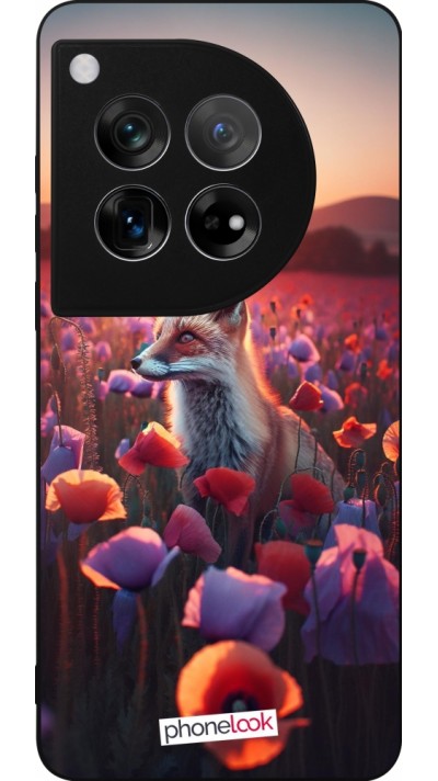 OnePlus 12 Case Hülle - Silikon schwarz Purpurroter Fuchs bei Dammerung