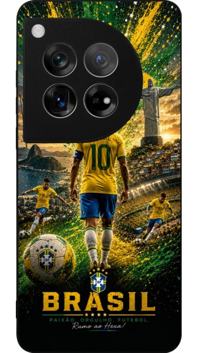 Coque OnePlus 12 - Silicone rigide noir Football Brésil splash 2026