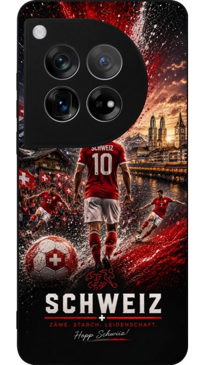 Coque OnePlus 12 - Silicone rigide noir Football Schweiz splash 2026