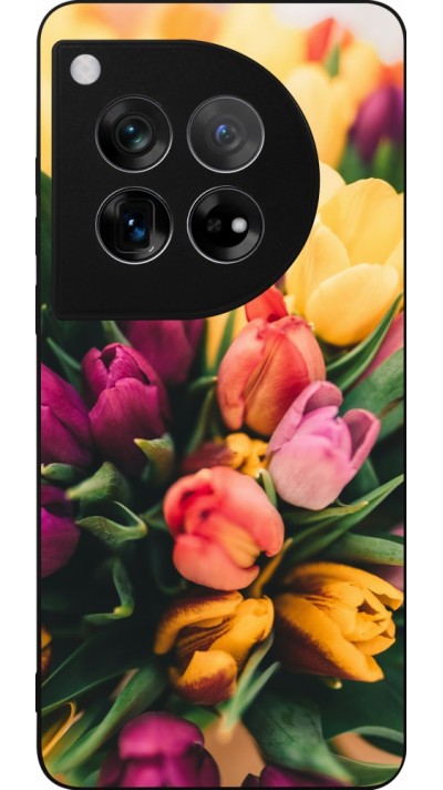 Coque OnePlus 12 - Silicone rigide noir Bouquet of tulips Spring 2026