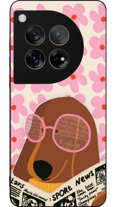 Coque OnePlus 12 - Silicone rigide noir Dog with newspaper Spring 2026