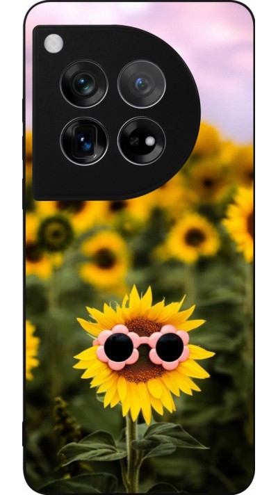 Coque OnePlus 12 - Silicone rigide noir Sunflower with glasses Spring 2026