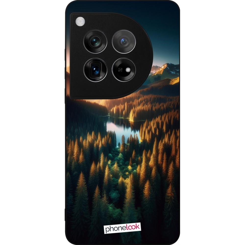 OnePlus 12 Case Hülle - Silikon schwarz Sonnenuntergang Waldsee