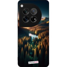 OnePlus 12 Case Hülle - Silikon schwarz Sonnenuntergang Waldsee