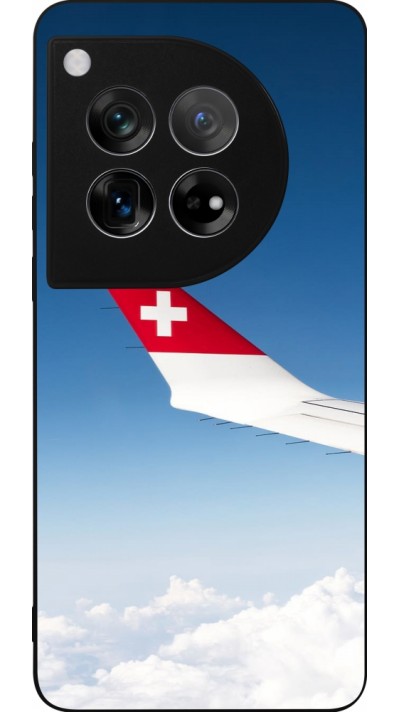 Coque OnePlus 12 - Silicone rigide noir Fête Nationale Suisse Sky Swiss Flag