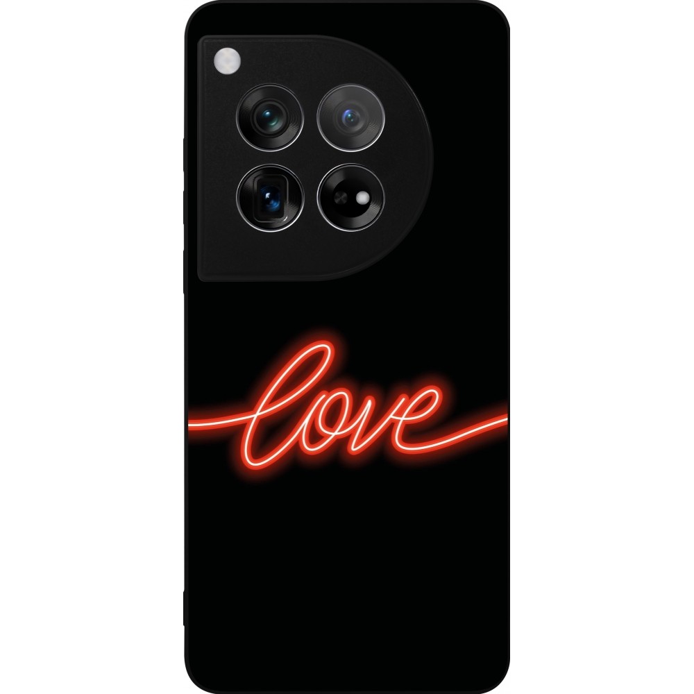 OnePlus 12 Case Hülle - Silikon schwarz Valentine 2023 neon love