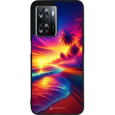 OPPO A57 5G Case Hülle - Silikon schwarz Strand Sonnenuntergang auffällig
