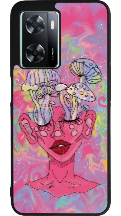 Coque OPPO A57 5G - Silicone rigide noir Psychedelic pink mushroom