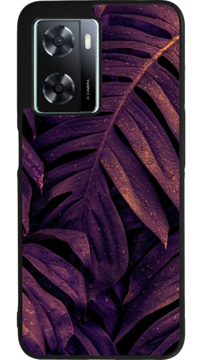 Coque OPPO A57 5G - Silicone rigide noir Purple Light Leaves