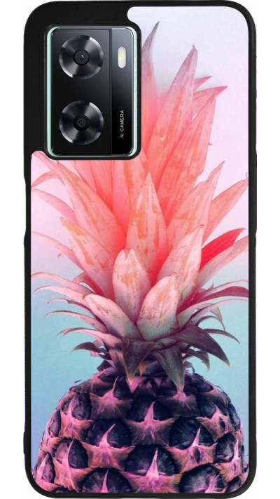 Coque OPPO A57 5G - Silicone rigide noir Purple Pink Pineapple