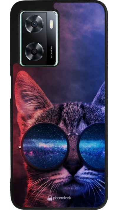 Coque OPPO A57 5G - Silicone rigide noir Red Blue Cat Glasses