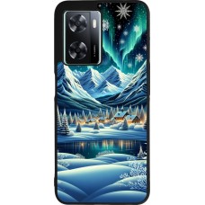 OPPO A57 5G Case Hülle - Silikon schwarz Verschneites Bergdorf am See in der Nacht