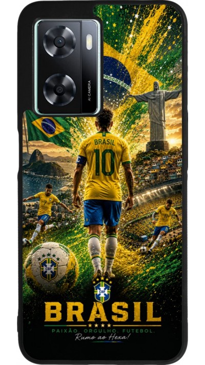 OPPO A57 5G Case Hülle - Silikon schwarz Fussball Brasilien splash 2026