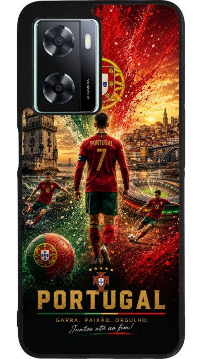 OPPO A57 5G Case Hülle - Silikon schwarz Fussball Portugal splash 2026