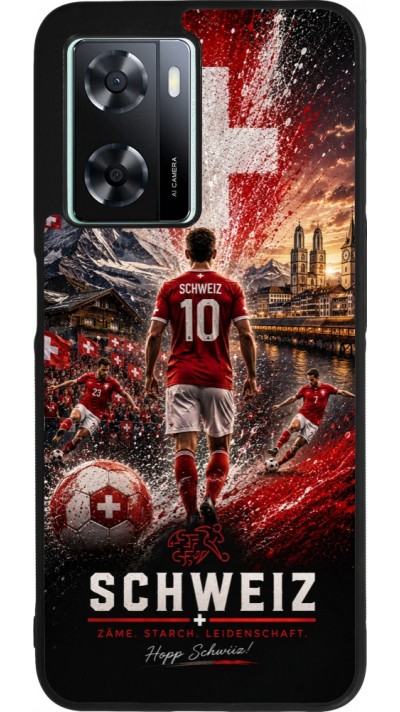 OPPO A57 5G Case Hülle - Silikon schwarz Fussball Schweiz splash 2026