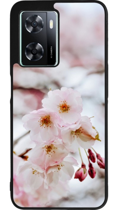 Coque OPPO A57 5G - Silicone rigide noir Cherry tree Spring 2026