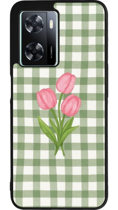Coque OPPO A57 5G - Silicone rigide noir Green vichy tulips Spring 2026