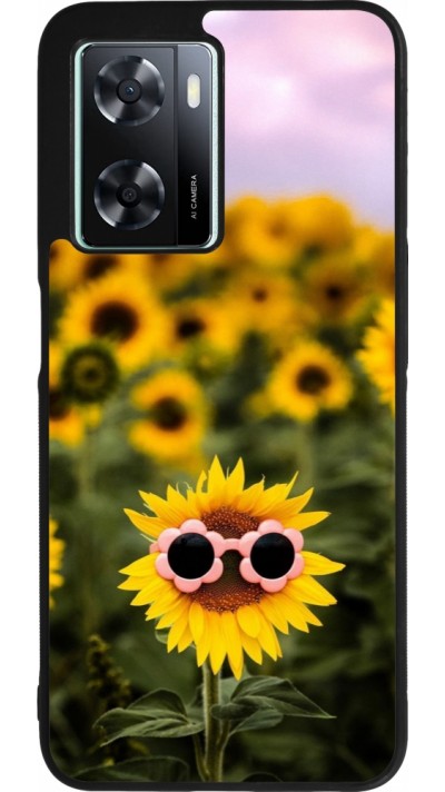 Coque OPPO A57 5G - Silicone rigide noir Sunflower with glasses Spring 2026
