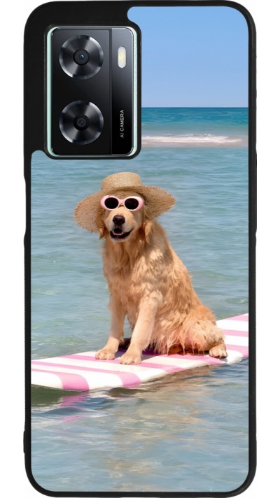 OPPO A57 5G Case Hülle - Silikon schwarz Summer Dog on Paddle