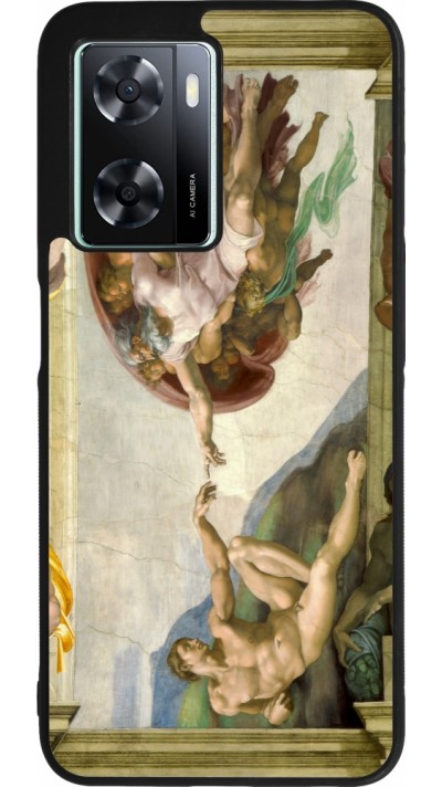 Coque OPPO A57 5G - Silicone rigide noir Tableau art - La Création d’Adam - Michel-Ange