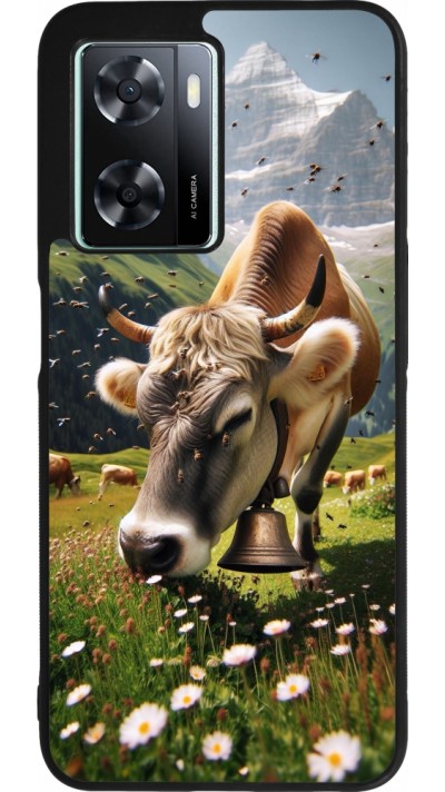 Coque OPPO A57 5G - Silicone rigide noir Vache montagne Valais